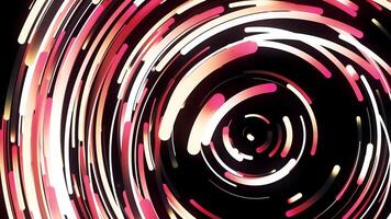 spinning färgrik symmetrisk tratt rosa och röd färgad böjd rader med 3d effekt. animation. Fantastisk suddig ljus smal Ränder rör på sig i en cirkel, sömlös slinga. video