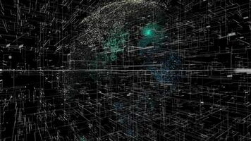 Business and stock market concept, silhouette of the Earth planet surrounded by numbers, diagrams, and connected lines. Animation. Abstract business news background.v video