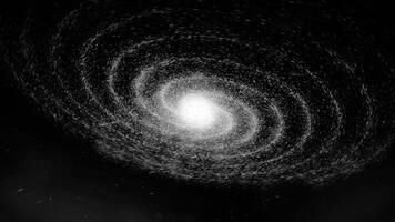 Abstract galaxy with white star dust on black background, seamless loop. Animation. Digital cosmic universe with white shining stars, monochrome. video