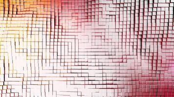 Abstract texture with many rows of small cubes swaying under the white, red, and yellow light. Animation. Moving wall of small bricks, seamless loop. video