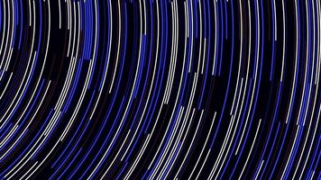 Blue neon stream with striped creative texture. Animation. Abstract bending narrow neon lines flowing on black background, seamless loop. video