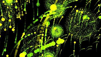 Abstract green fireworks, particle explosion effect, seamless loop. Animation. Carnival, festival, bright celebration background. video