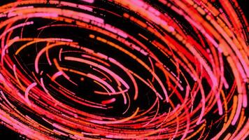 Spinning colorful symmetric funnel pink and red colored curved lines with 3D effect. Animation. Amazing blurred bright narrow stripes moving in a circle, seamless loop. video