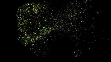 Abstract flow of green and red small dots over black background. Animation. Colorful abstract space dust in chaotic motion. video