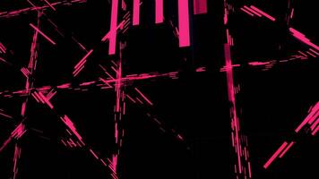 Abstract moving neon pink lines on black background, seamless loop. Animation. Hypnotic straight short stripes flowing one by one into different directions, seamless loop. video