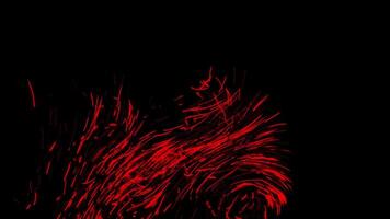 sorprendente rosso ruscello di stretto corto Linee lentamente flusso su nero sfondo, senza soluzione di continuità ciclo continuo. animazione. astratto movimento di dritto e piegato Linee. video