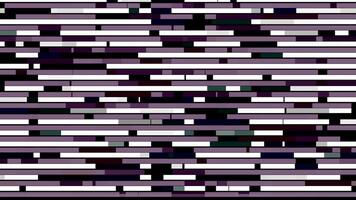 Abstract horizontal parallel rows of short lines moving into the different directions on black background, seamless loop. Animation. Purple and white segments appear and flow fast. video