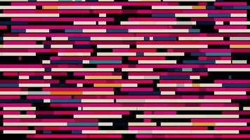 Abstract horizontal parallel rows of short lines moving into the different directions on black background, seamless loop. Animation. Pink segments appear and flow fast. video