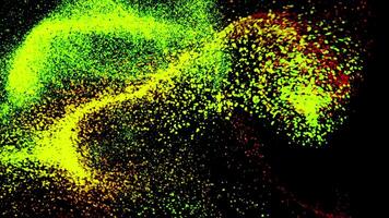 Abstract flow of green and red small dots over black background. Animation. Colorful abstract space dust in chaotic motion. video