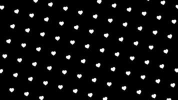 Abstract cartoon animation of small white hearts moving and rotating on the dark background. Animation. Seamless loop animation video