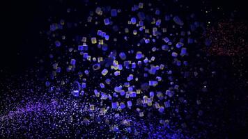 Abstract purple cloud swaying on black background surrounded by smaller particles, seamless loop. Animation. Lilac small spheres and space dust in motion. video