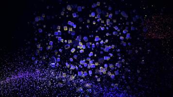 Abstract purple cloud swaying on black background surrounded by smaller particles, seamless loop. Animation. Lilac small spheres and space dust in motion. video