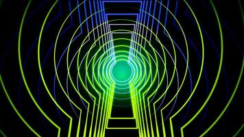 Abstract animation of colored green narrow circles on black background, seamless loop. Animation. Beautiful abstraction of glowing lines resembling key hole. video