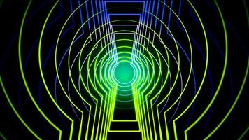 Abstract animation of colored green narrow circles on black background, seamless loop. Animation. Beautiful abstraction of glowing lines resembling key hole. video