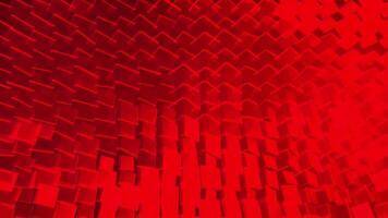 Red silhouettes of cubes in rows rotating on red background, seamless loop. Animation. Motion graphics concept, beautiful spinning bright geometric figures. video