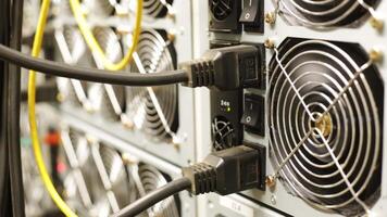 Close-up of the system units and fans with wires in data center. Stock footage. IT professionals concept. video