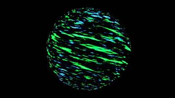 Abstract sphere of beautiful green and blue shining light rotating on black background, seamles loop. Animation. Beautiful abstract planet spinning in outer space. video