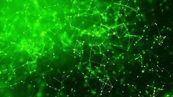 Beautiful background of green connected frames on black background, seamless loop. Animation. Neon glowing green lines and dots flying in the dark. video