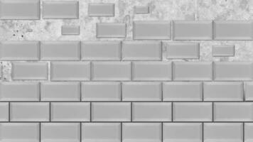 Abstract white bricks appearing and forming a wall on grey background. Animation. Flying same size rectangles stand in horizontal parallel rows, monochrome. video