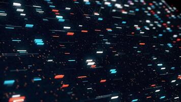 Abstract pixel pattern on black background, seamless loop. Animation. 3D mosaic and square shaped texture with flowing colorful horizontal stripes in space. video