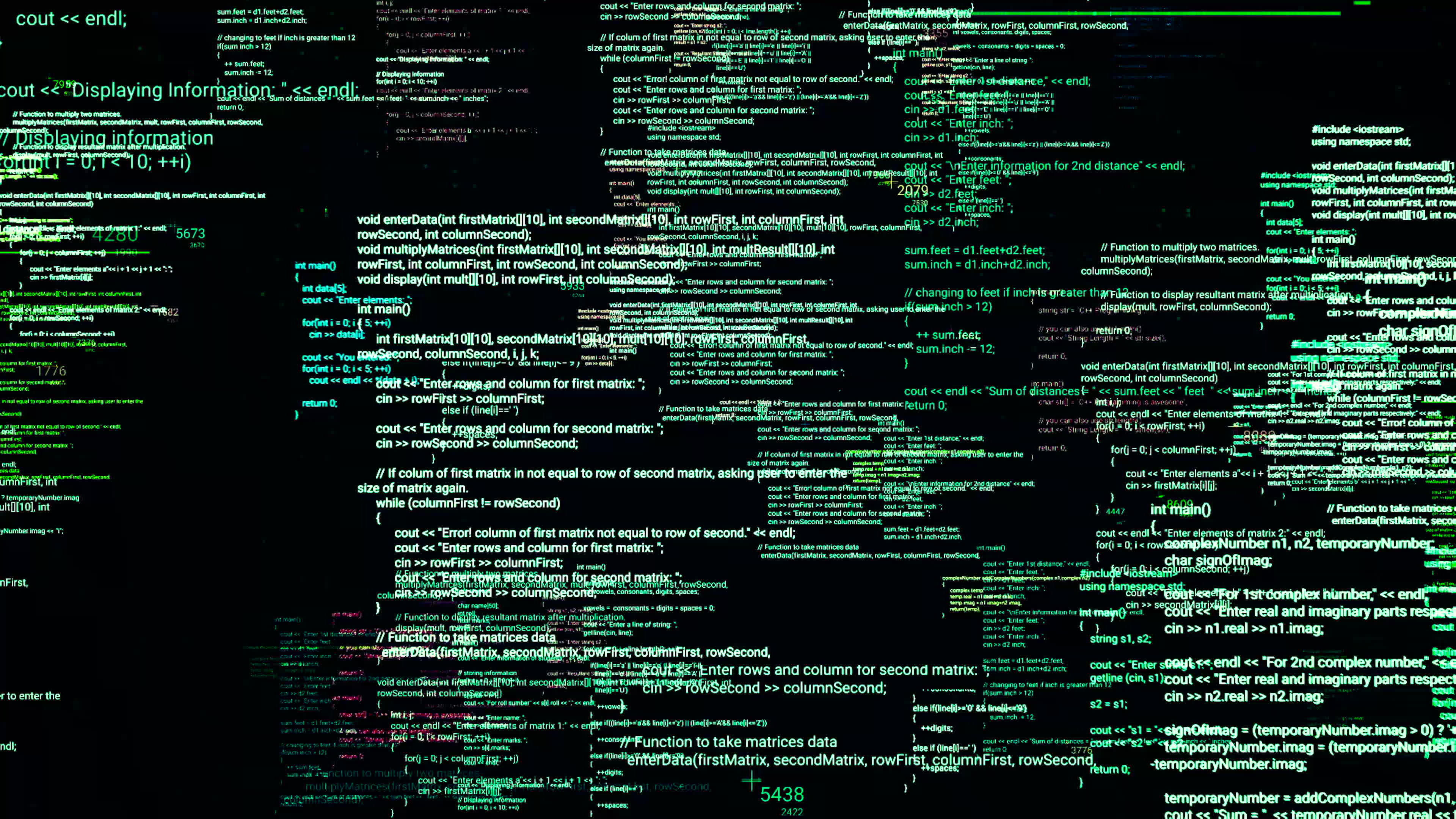 Multiple source codes in matrix cyberspace. Animation. Changing and ...