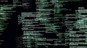 Multiple source codes in matrix cyberspace. Animation. Changing and overlapping software source codes on black background. Matrix encoding language. Programming concept video