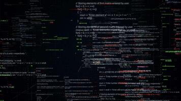 abstract computer toezicht houden op met in beweging symbolen. animatie. groen linux terminal commando's Aan zwart achtergrond, concept van in werking systemen en technologieën. video