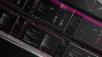 abstrait écrans de programmation code sur noir Contexte. animation. programmation Langue et système ingénierie concept. video