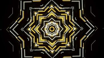 Abstract colorful Christmas snowflake shining isolated on black background, seamless loop. Media. Kaleidoscopic motion of a New Year star. video