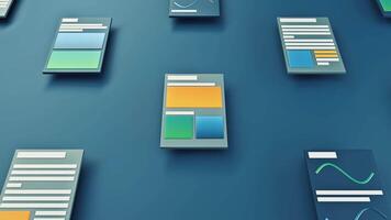 abstrakt schematisk se av färgrik tidningar artiklar. animation. många rader av digital sidor med rader och titlar. video