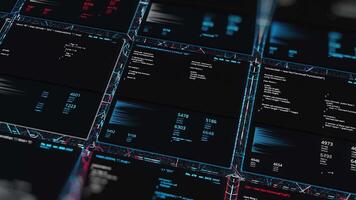 teknologisk bakgrund med flygande mosaik- med lysande ändring data. animation. digital yta av en dator skärm, sömlös slinga. video