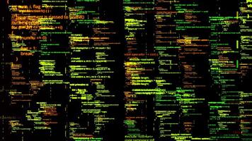 abstrait programmation code sur numérique filtrer. animation. code Langue dans une forme de écrit lignes écrit sur noir arrière-plan, sans couture boucle. video