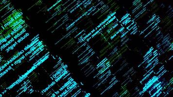 resumen detalles de computadora idioma, líneas fluido en negro fondo, sin costura bucle. animación. programación código elementos en computadora pantalla. video