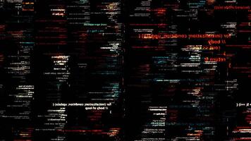 Abstract details of computer language, lines flowing on black background, seamless loop. Animation. Programming code elements on computer screen. video