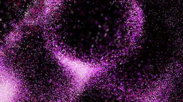 Dust moves around ball. Animation. Colorful dust is blown up in form of balls. Magnetized dust moves in streams on black background video