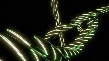 Abstract twisted neon cable isolated on a black background. Design. Green moving lines for fiber optic network. video