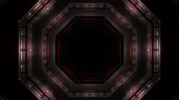 vuelo en neón luces ciber datos hexagonal túnel. diseño. oscuro misterioso corredor. video
