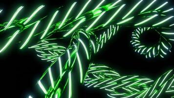 Abstract twisted neon cable isolated on a black background. Design. Green moving lines for fiber optic network. video