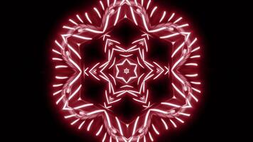 Symmetrical pattern with neon starry kaleidoscope. Design. Mirror reflection of repeating star or flower structure. video