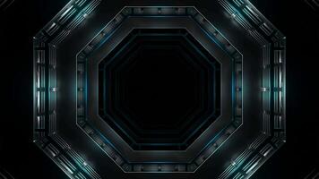 Flight in neon lights cyber data hexagonal tunnel. Design. Dark mysterious corridor. video