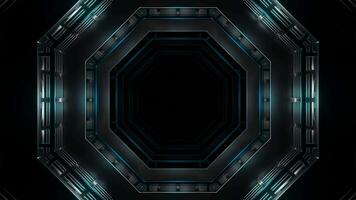 Flight in neon lights cyber data hexagonal tunnel. Design. Dark mysterious corridor. video