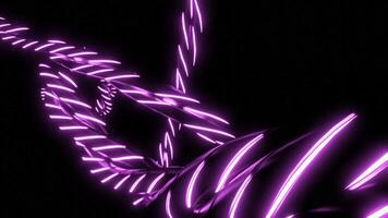 Animation of moving neon lines in dark. Design. Line of dark harnesses with neon stripes in dark. Abstract lines with neon stripes swirl in dark video