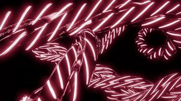 neon Linee turbine nel buio cyberspazio. design. movimento di neon Linee su vorticoso spirale nel scuro. raggiante neon Linee mossa nel spirali video