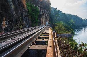 Burma Railway at kanchanaburi.The Burma Railway, also known as the Death Railway, , the Thai Burma Railway and similar names, is a 415 km photo