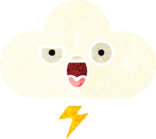 retro illustration style cartoon of a storm cloud png