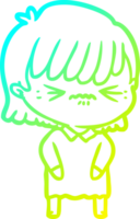 cold gradient line drawing of a annoyed cartoon girl png