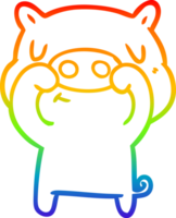 rainbow gradient line drawing of a cartoon content pig png
