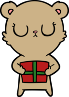 peaceful cartoon bear with present png