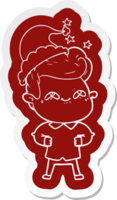 knäppa tecknad serie klistermärke av en upphetsad man bär santa hatt png