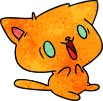 textured cartoon illustration of cute kawaii cat png